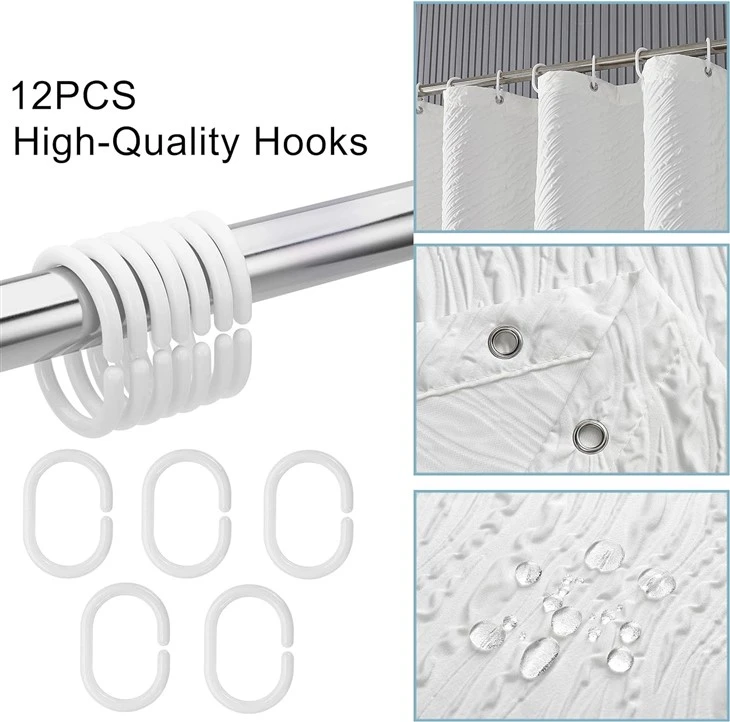 Hot Sale On Amazon 3D White Embossed Shower Curtain New Technology Design Shower Curtains For Bathroom